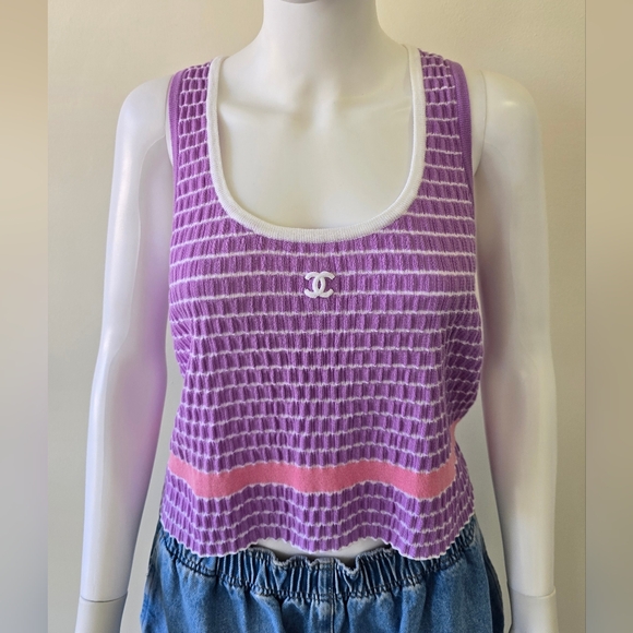 CHANEL Tops - Chanel Knit Striped Tank Top